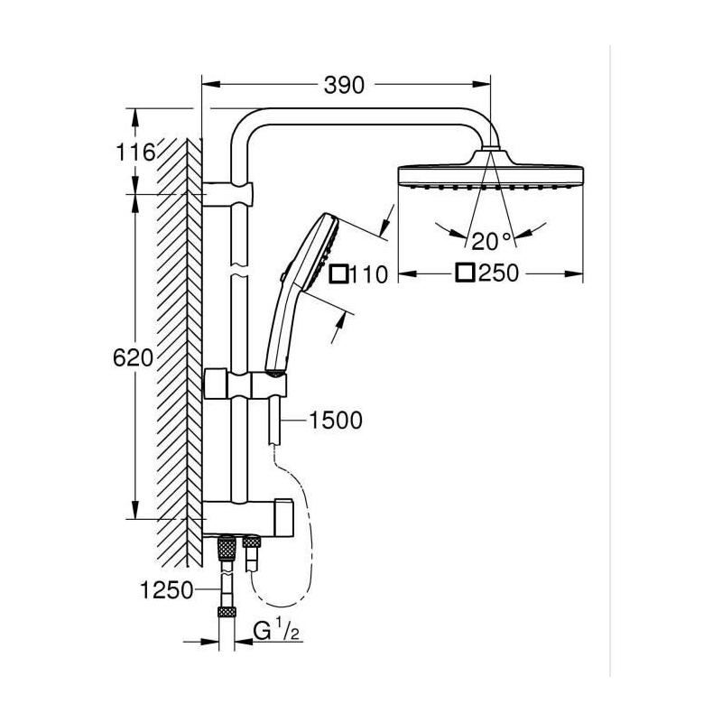 Colonne de douche GROHE Vitalio Comfort 250 - Economie d'eau - Noir Mat