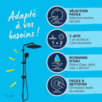 Colonne de douche GROHE Vitalio Comfort 250 - Economie d'eau - Noir Mat
