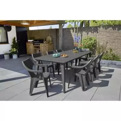 Table de jardin en résine Lima - Gris graphite - 8 à 10 personnes