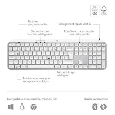 Clavier Logitech MX Keys S - AZERTY Français - Gris Pâle