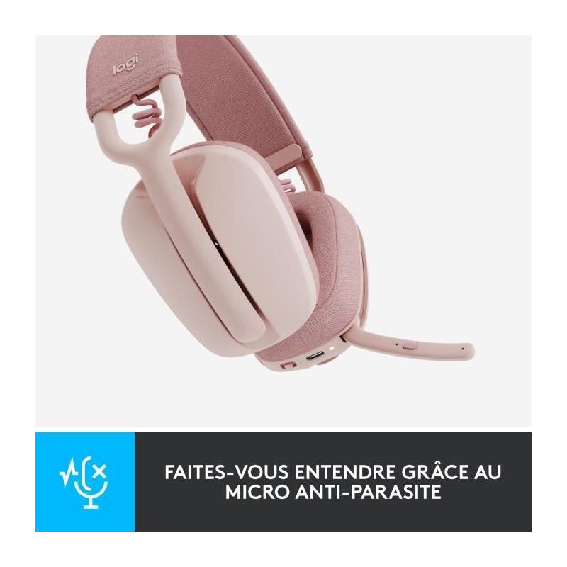 Casque PC Logitech Zone Vibe 100 Rose - Micro anti-bruit