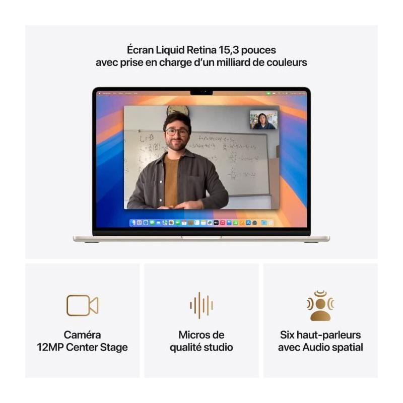 MacBook Air M4 2025: RAM 16Go, Stockage 512Go, CPU et GPU 10 coeurs - Lumiere Stellaire