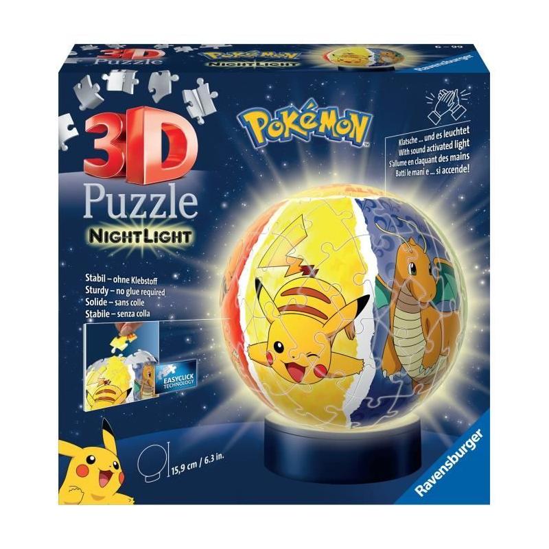 Puzzle 3D Ball illuminé Pokémon - Ravensburger - 72 pièces - Socle lumineux