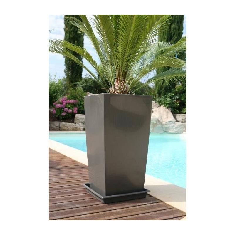 Pot de fleurs carré Nuance - 29 x 29 x H 52 cm - Gris pailleté