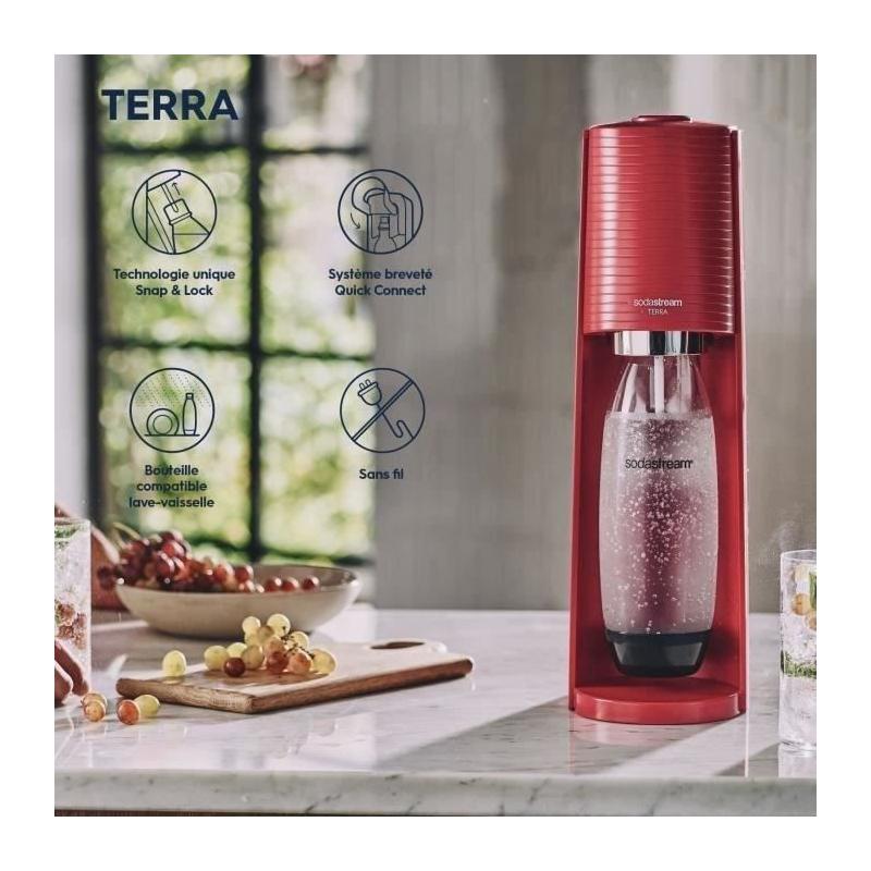 Machine à eau pétillante SODASTREAM - Rouge Terra - Avec recharge gaz 60L
