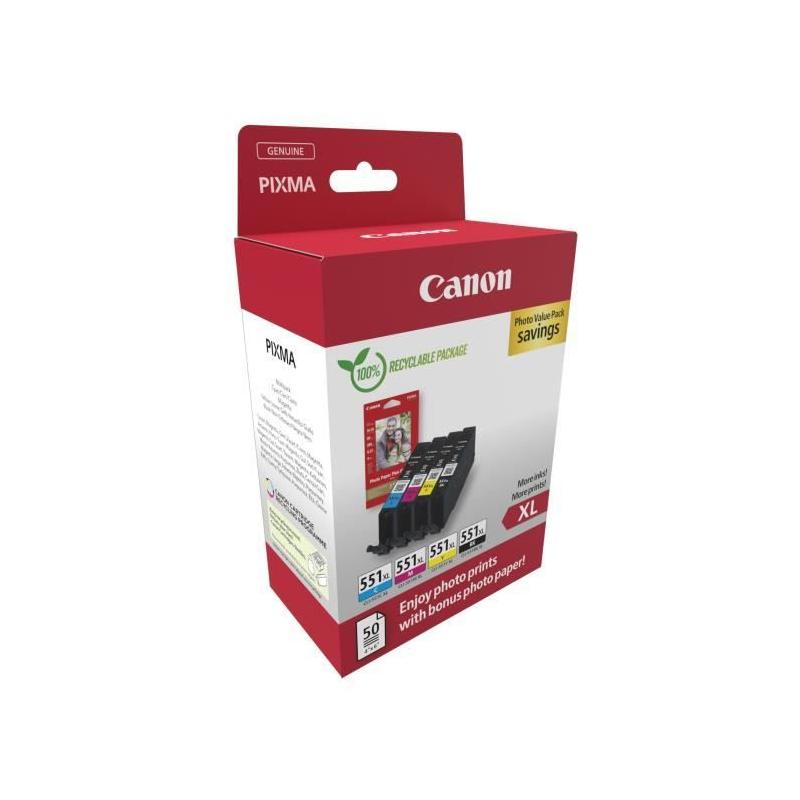 Pack cartouches d'encre + papiers photo Canon CLI-551XL - Haut rendement