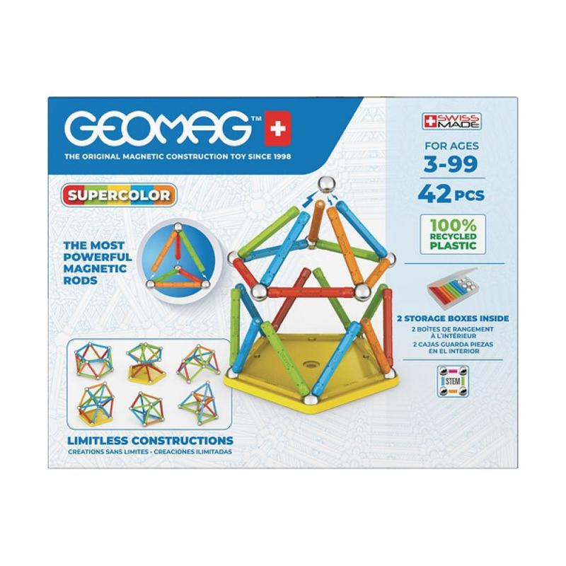 Assemble et crée avec Geomag Super Color Recycled 42 pièces!