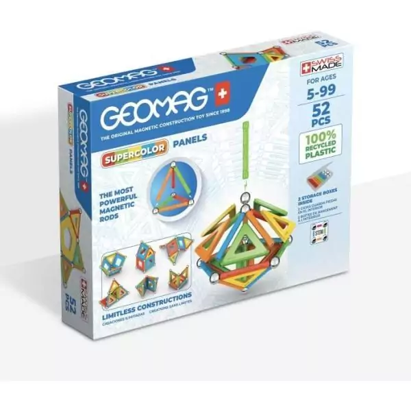 Jeu de construction magnétique - GEOMAG - Supercolor Panels Recycled 52 pieces - Jouet éducatif - 3D - Durable