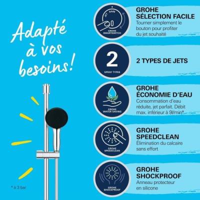 Ensemble de douche GROHE Vitalio Start 110 - Économie d'eau - Chrom