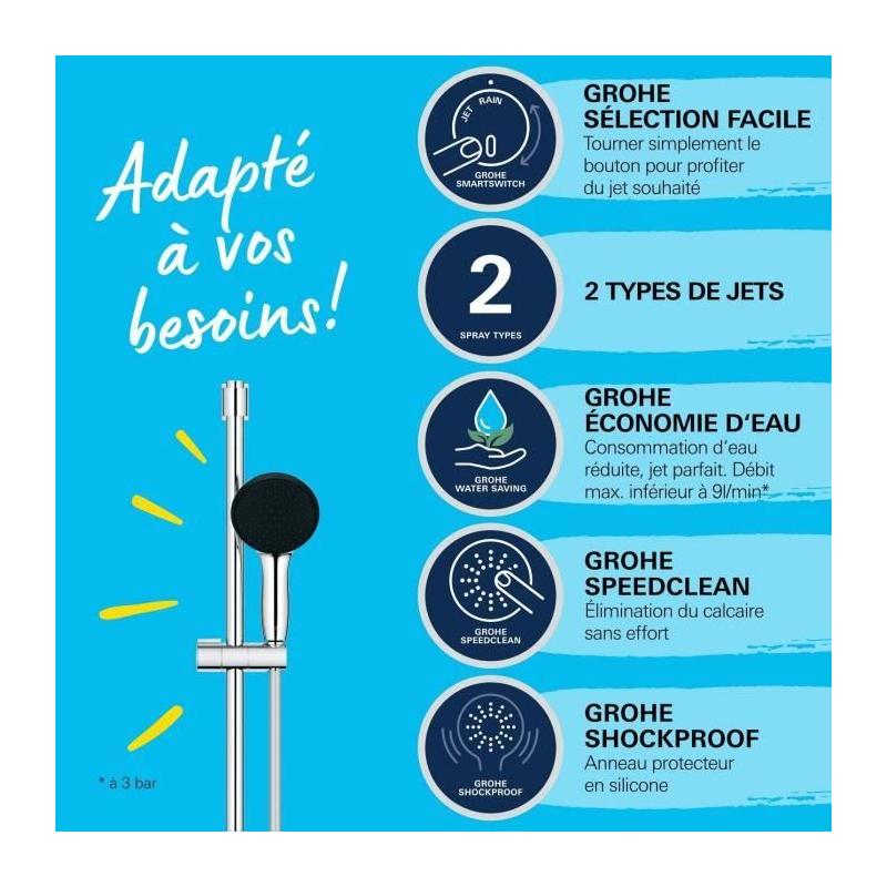 Ensemble de douche GROHE Vitalio Start 110 - Économie d'eau - Chrom
