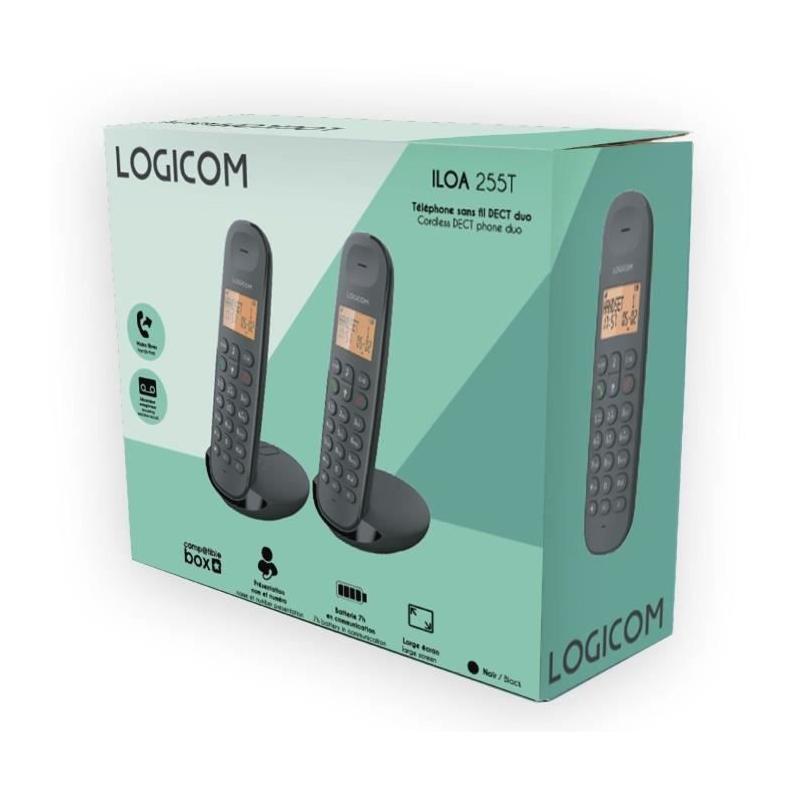 Téléphone fixe sans fil LOGICOM DECT ILOA 255T DUO - Noir - Avec répondeur