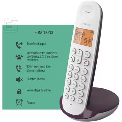 Téléphone sans fil LOGICOM DECT ILOA 150 Aubergine - Compact et élégant