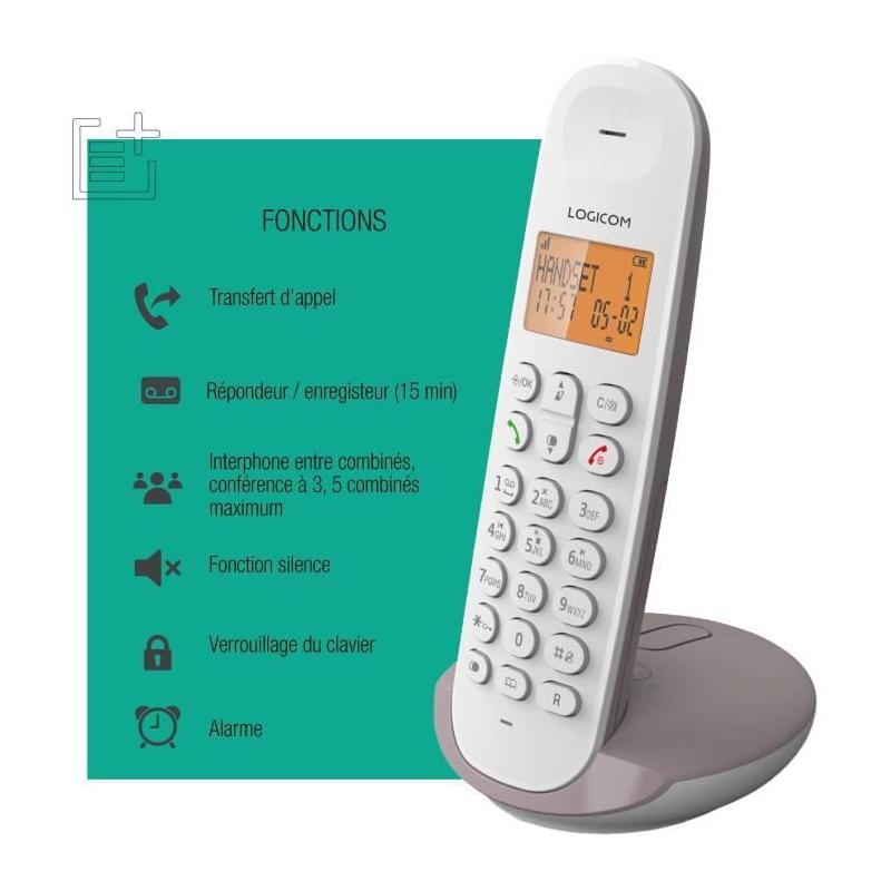Téléphone fixe sans fil LOGICOM DECT ILOA 155T - Taupe - Avec répondeur