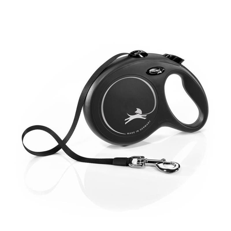 Laisse New Classic L Tape 8 m noir Flexi - Pratique et robuste