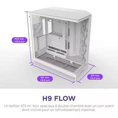 Boitier moyen-tour - NZXT - CM-H92FW-01 - H9 Flow - Double chambre - Panneaux mesh - Verre trempé