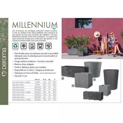 Jardinière Muret DEROMA Millennium R - Ashgrey - Avec réserve d'eau - 99 cm