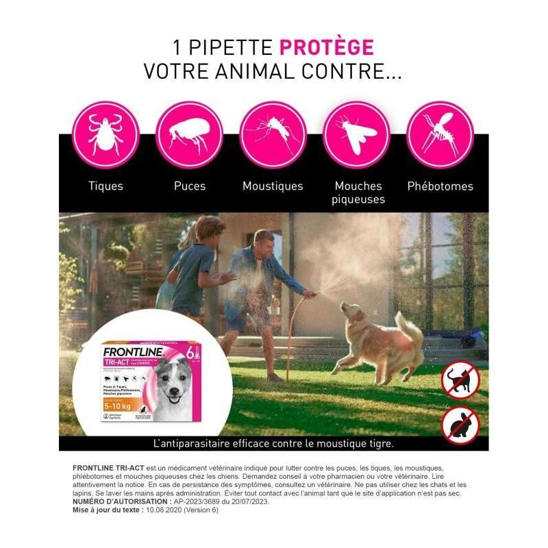 Protégez votre chien de 5 à 10 kg contre les parasites avec FRONTLINE 6 Pipettes Tri-Act