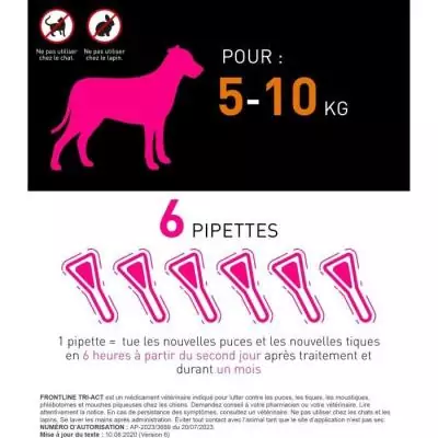Protégez votre chien de 5 à 10 kg contre les parasites avec FRONTLINE 6 Pipettes Tri-Act