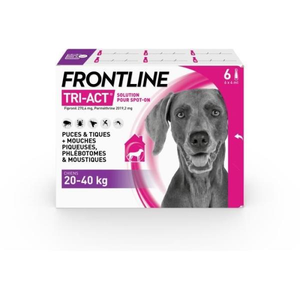 FRONTLINE 6 pipettes Tri-Act Chiens L - 20 a 40 kg -puces, tiques, moustiques, phlébotomes et mouches piqueuses