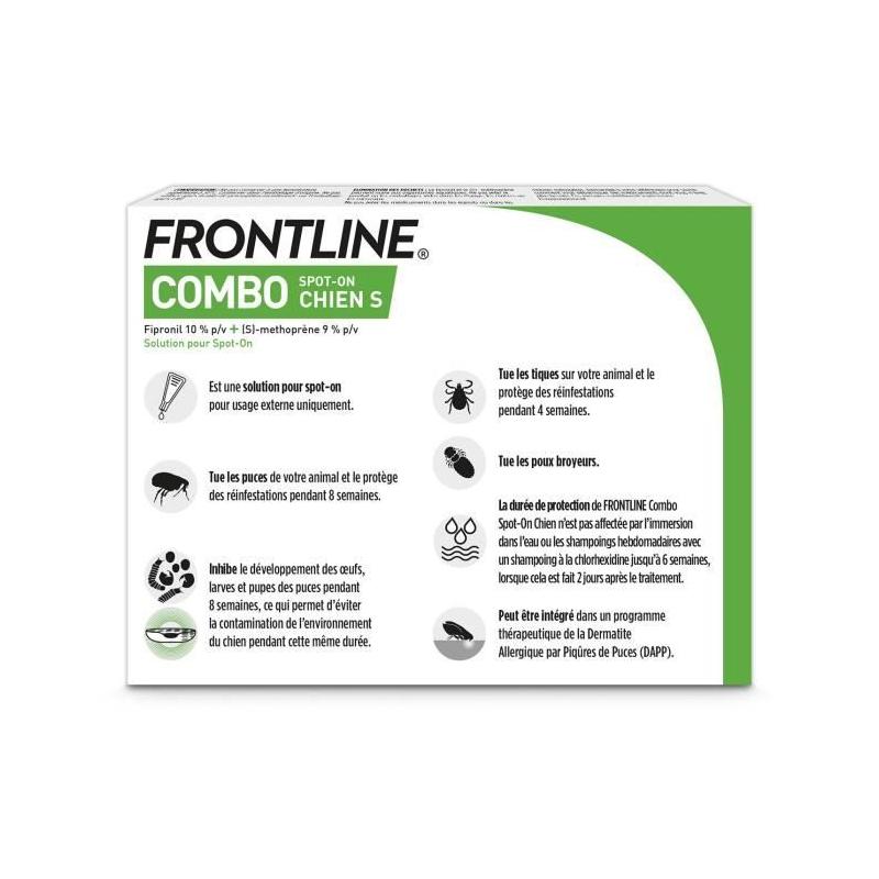 Frontline Combo Chien S - 2 à 10 kg - Élimination puces, tiques et poux