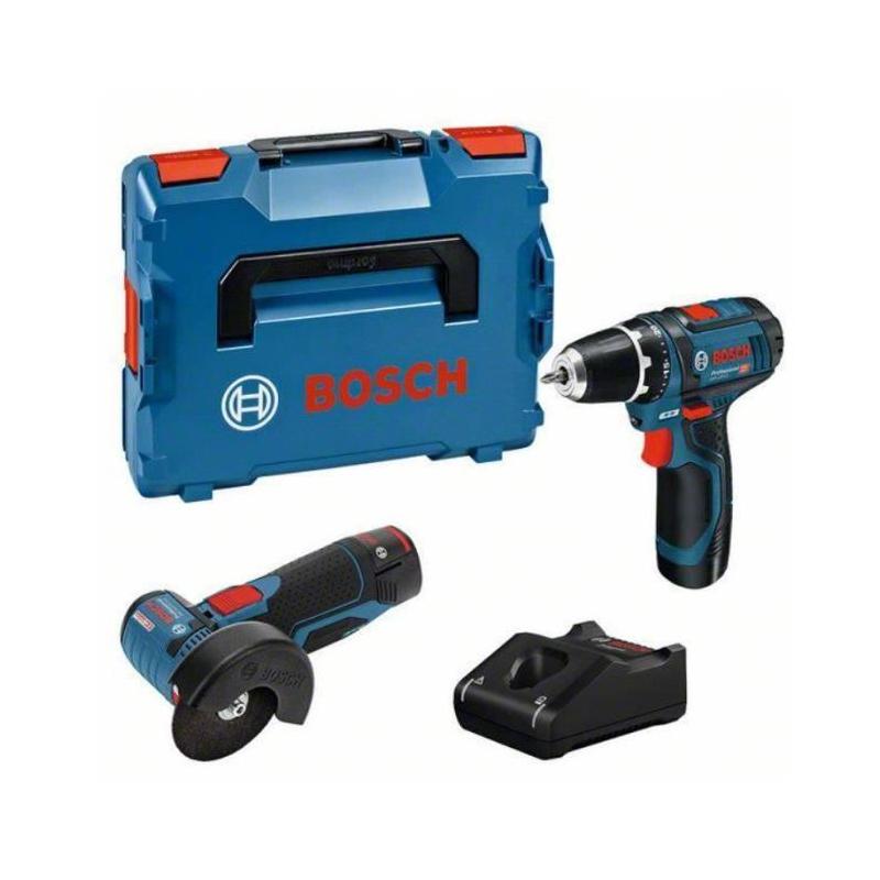 Pack 2 outils BOSCH 12V: Perceuse-visseuse + Meuleuse - Batteries et chargeur