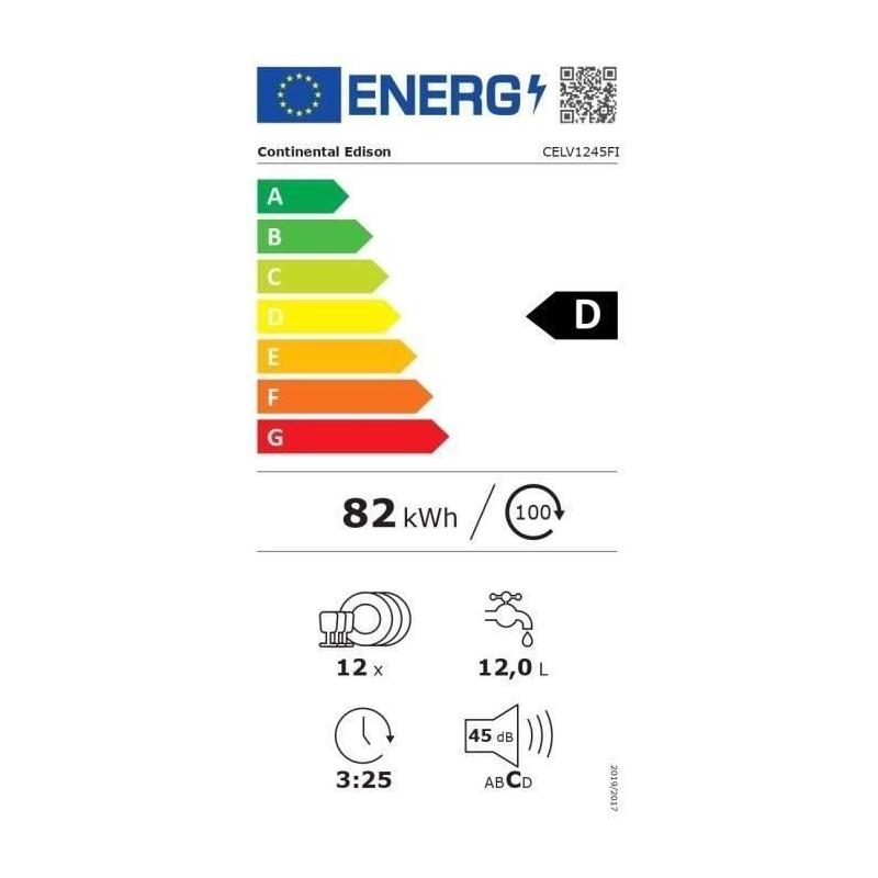 Lave-vaisselle encastrable Continental Edison 12 couverts - Blanc