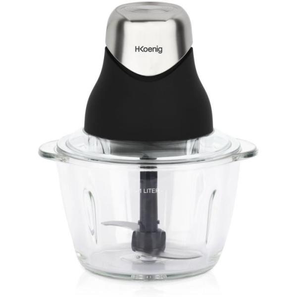 Mini hachoir électrique - H.Koenig - LEO8 - 320 W - Bol en verre 1 L - Lames en acier inoxydable - Noir mat et chrome