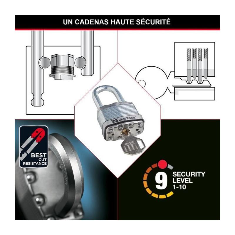 Cadenas Haute Sécurité MASTER LOCK M115EURTRILF - Anti-rouille - Anse M