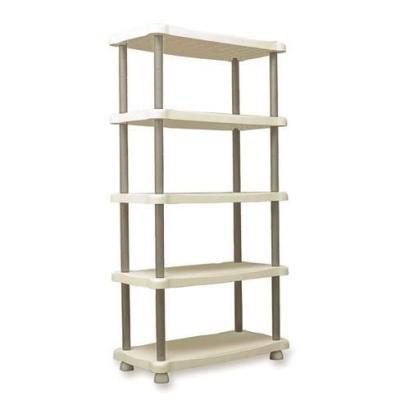 Étagère de rangement pratique - PLASTIKEN - 5 plateaux - Résine - Beige et taupe