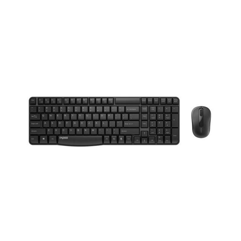 Ensemble clavier souris sans fil Rapoo X1800S, idéal avec pavé numérique, tout en noir. Dimensions compactes et pratiques pour u