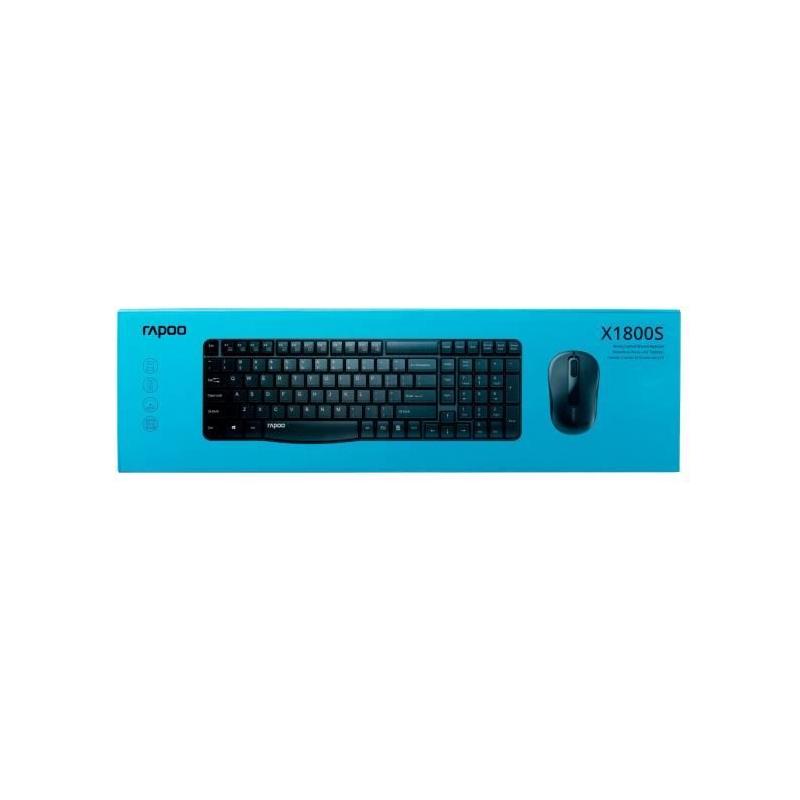 Ensemble clavier souris sans fil Rapoo X1800S, idéal avec pavé numérique, tout en noir. Dimensions compactes et pratiques pour u