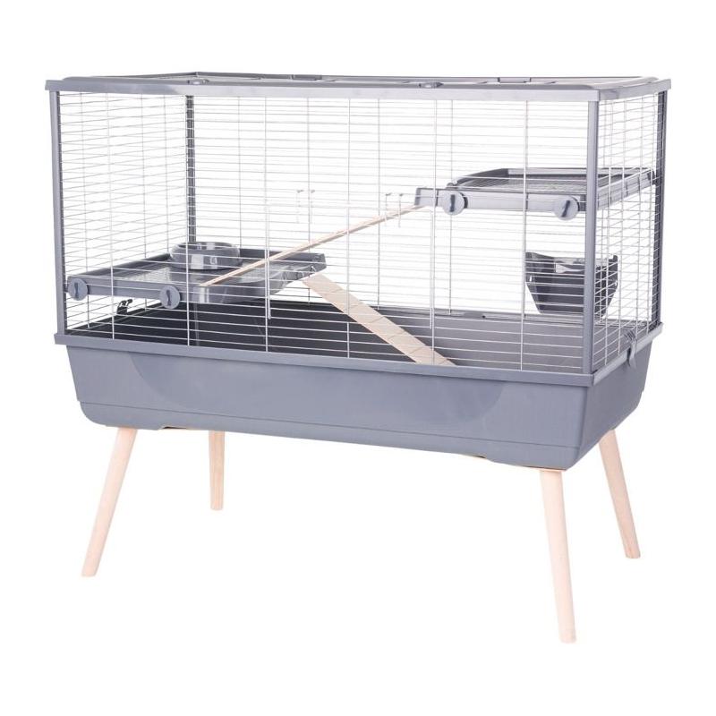 Cage rongeur surélevée pour lapin - 2 étages - Gris