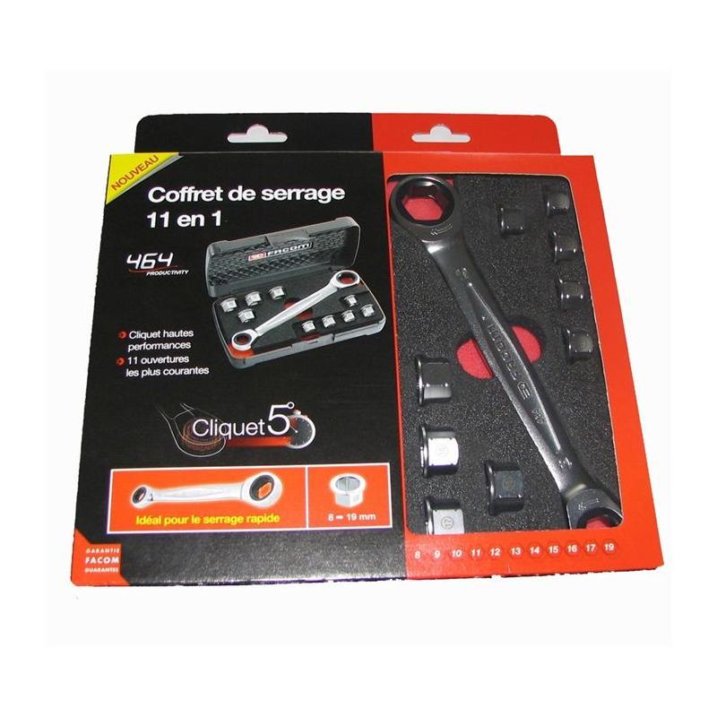 Coffret clés polygonales à cliquets 11 en 1 FACOM - 464.J1APB