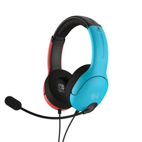Casque gaming filaire - PDP - Airlite Nintendo Switch - Licence officielle Nintendo - Microphone flexible - Bleu néon et rouge