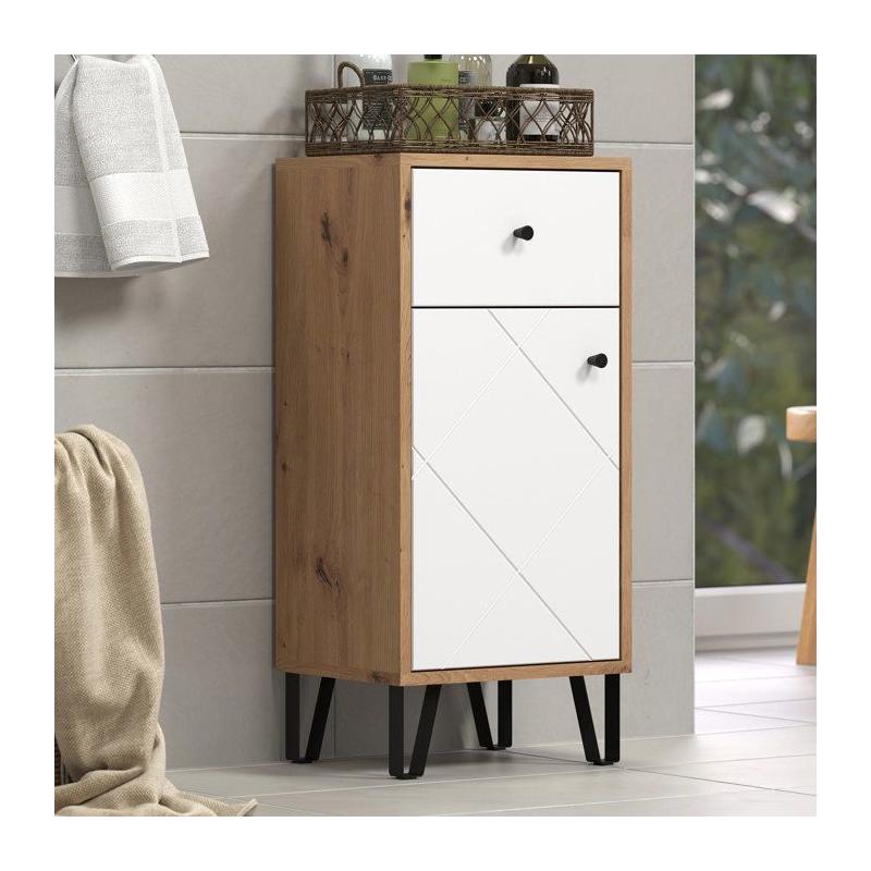 Armoire de salle de bain mat blanc et chêne - Pratique et élégante