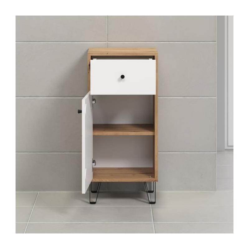 Armoire de salle de bain mat blanc et chêne - Pratique et élégante