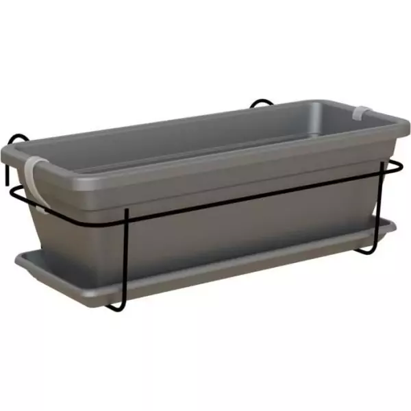 ARTEVASI Kit jardiniere balcon VENEZIA 50cm anthracite - Avec réserve d'eau - Gris - 10L - 18x30x51 cm