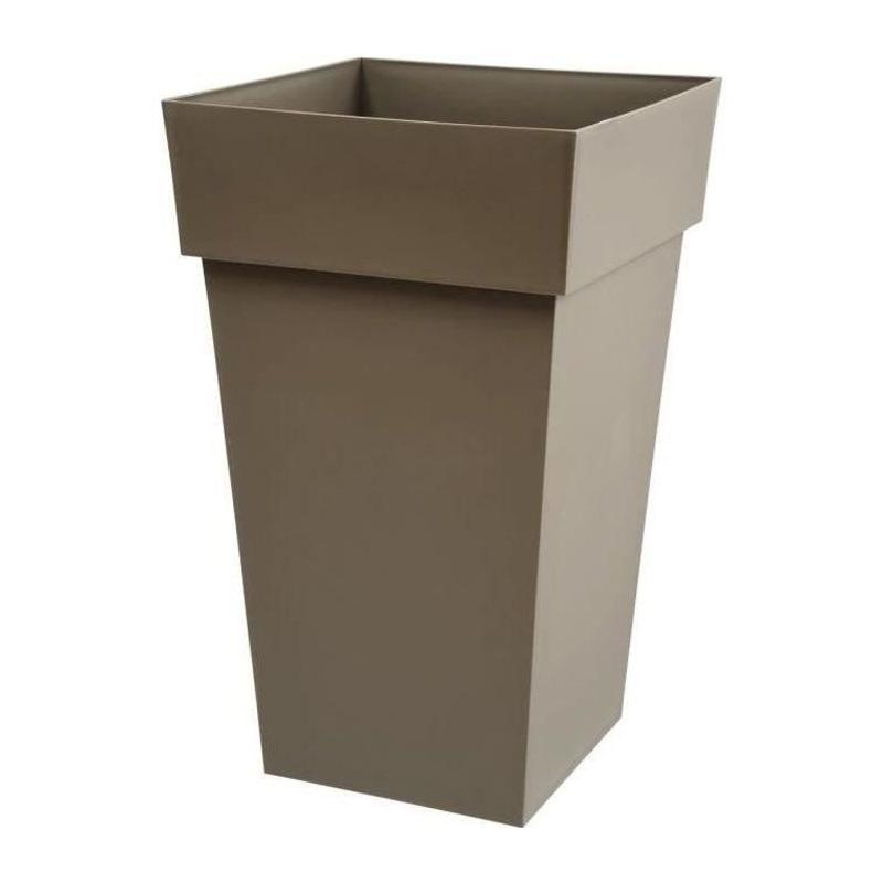 Pot de fleur carré haut Toscane - 39 x 39 x H 65 cm - Taupe