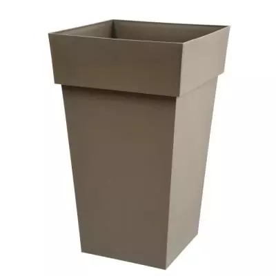 Pot de fleur carré haut Toscane - 39 x 39 x H 65 cm - Taupe