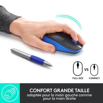 Souris ergonomique sans fil Logitech M190 - Bleu