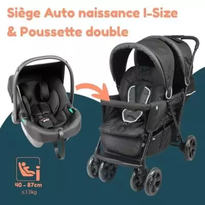 Poussette Double BAMBISOL: Toute équipée avec habillage pluie