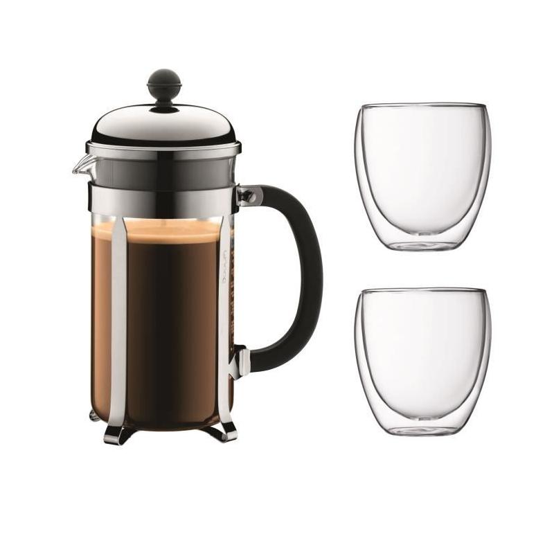 Ensemble cafetière BODUM CHAMBORD 8 tasses avec 2 verres double paroi Pavina 0,35l
