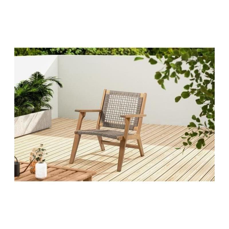 Fauteuil de jardin BORA en bois d'Acacia FSC et résine tressée