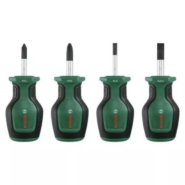 Bosch Set de 4 tournevis courts (compacts pour vissage dans espaces restreints embout magnétique)