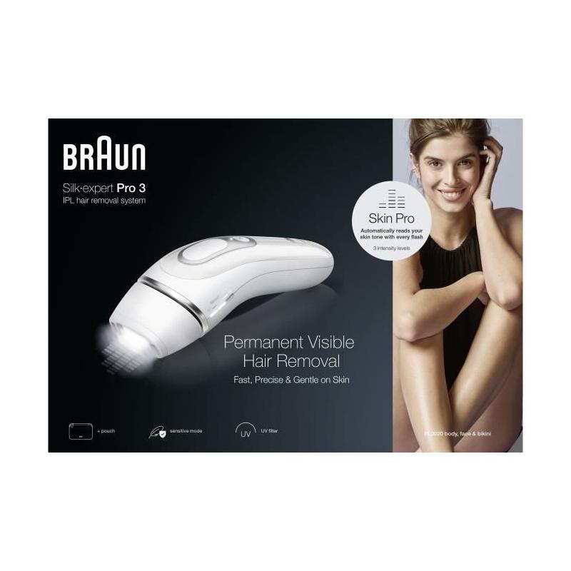 Épilation durable avec l'épilateur lumière pulsée Braun - 3 niveaux - 300 000 flashes