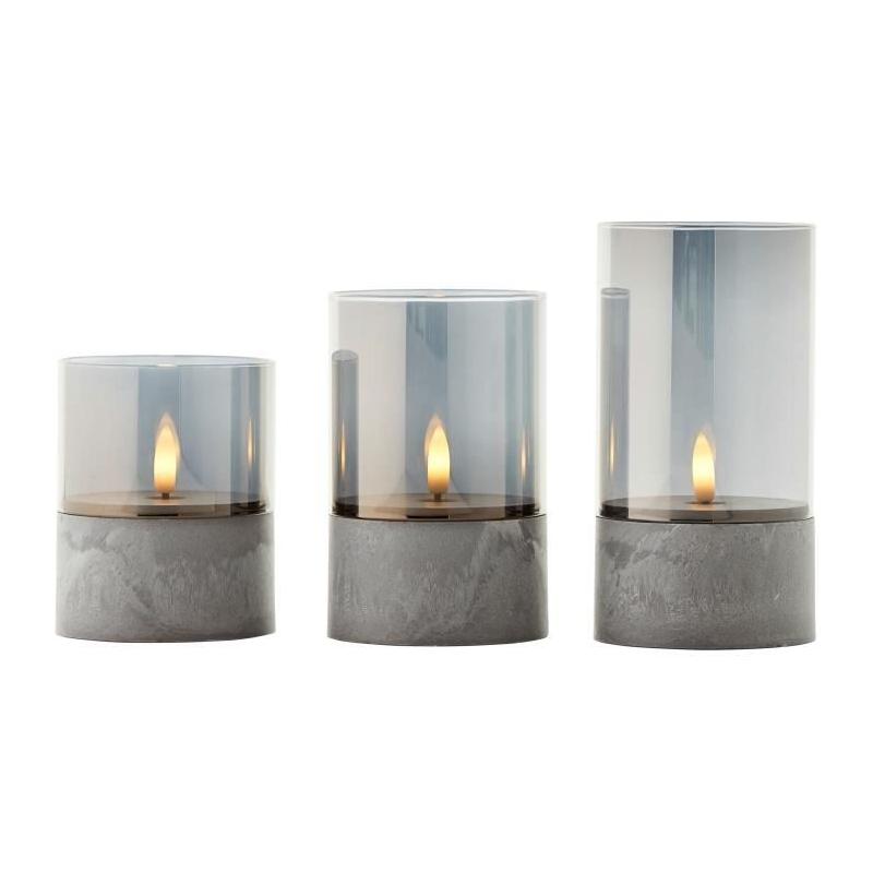Lot de 3 lampes LED à poser style bougie pour jardin - Gris et verre fumé