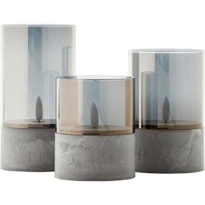 Lot de 3 lampes LED à poser style bougie pour jardin - Gris et verre fumé