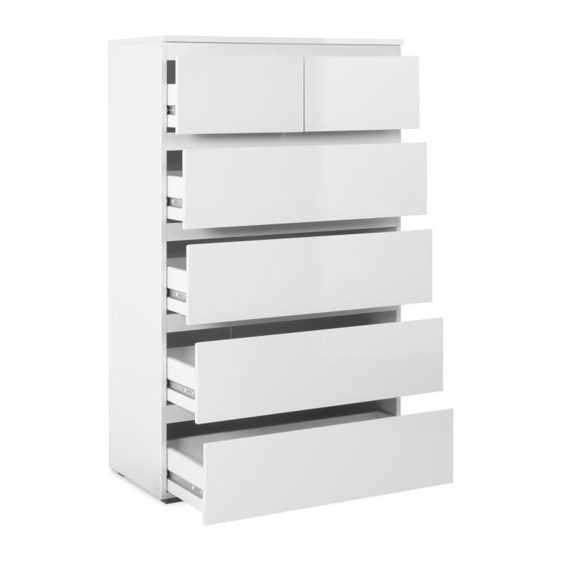 Commode CAPETOWN Blanc Brillant - 6 Tiroirs - L80cm