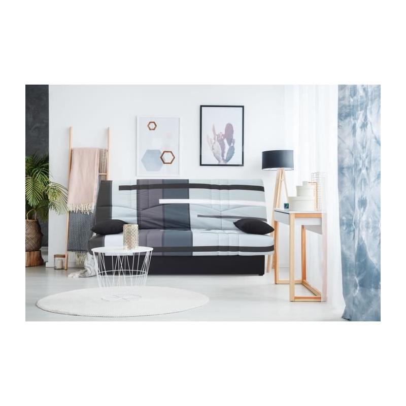 Canapé Clic Clac 3 places DREAM - Tissu 100% Coton - Imprimé Piste Gris