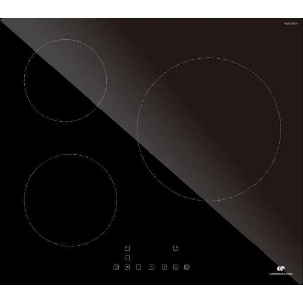 CONTINENTAL EDISON Table induction CETI3B28 3 zones, 6600W - 3 boosters - 3 minuteurs - noir